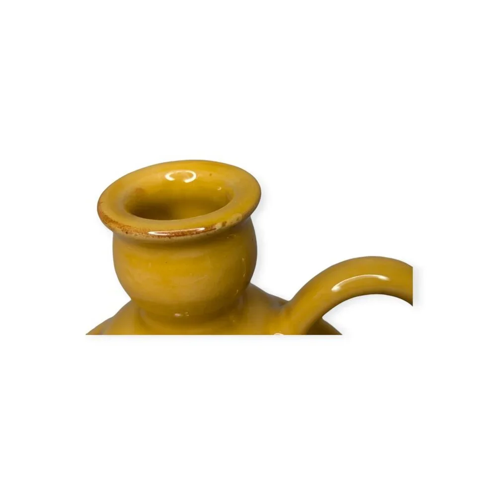 Vintage Pottery Barn Ceramic Golden Painted Taper Handle Walking Candle #5
